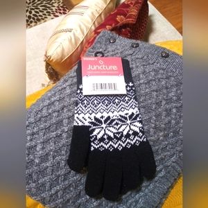 JUNCTURE WOMENS FLEECE GLOVES BLACK AND WHITE